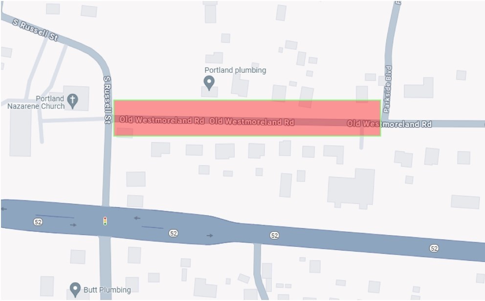 Old Westmoreland Road Closure map